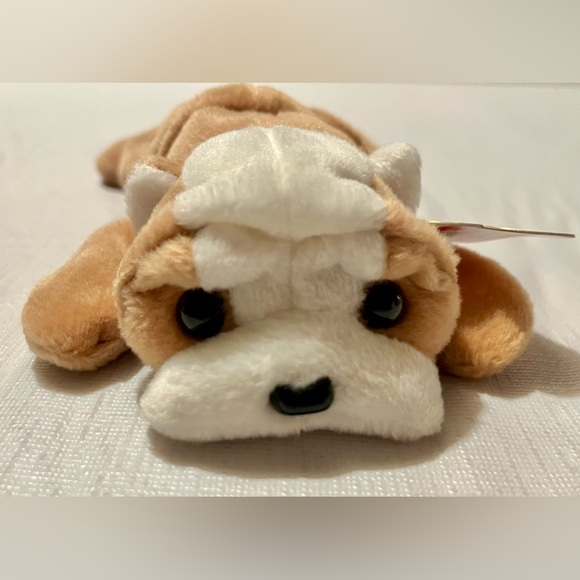 RARE And RETIRED TY BEANIE BABY WRINKLES TAN & WHITE BULL DOG PUPPY 8" 1996 Toy - Picture 9 of 16